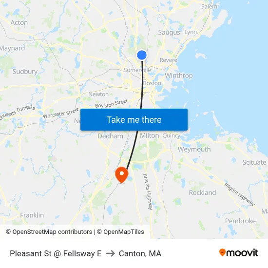 Pleasant St @ Fellsway E to Canton, MA map