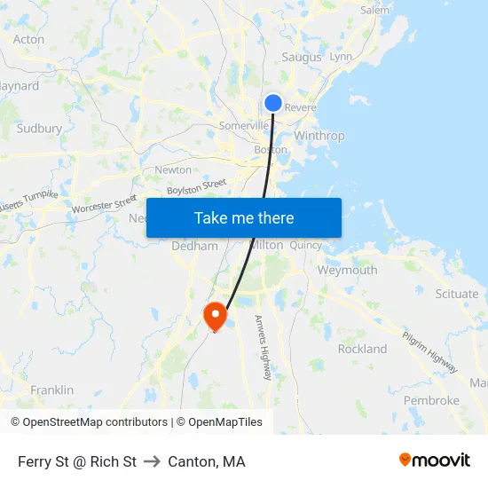 Ferry St @ Rich St to Canton, MA map