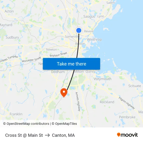 Cross St @ Main St to Canton, MA map