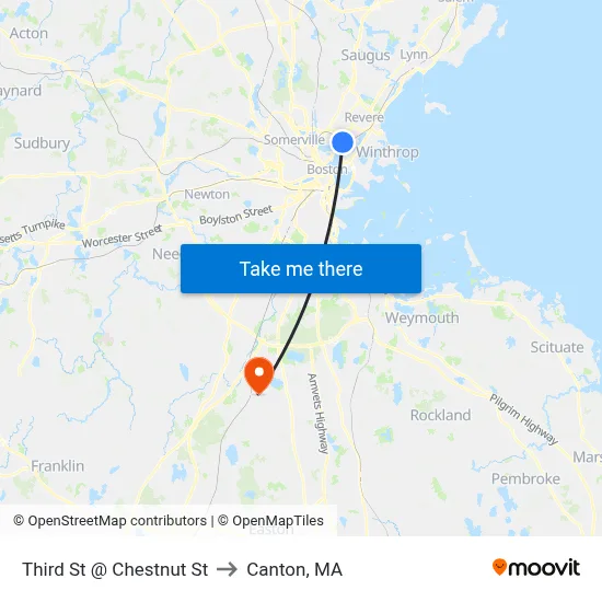 Third St @ Chestnut St to Canton, MA map