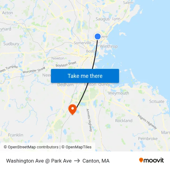 Washington Ave @ Park Ave to Canton, MA map