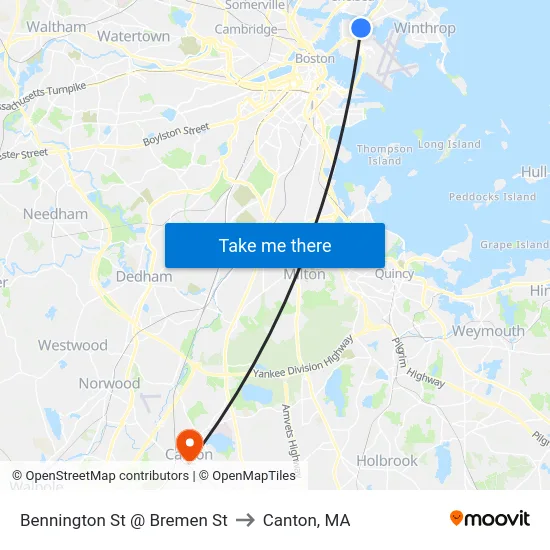Bennington St @ Bremen St to Canton, MA map