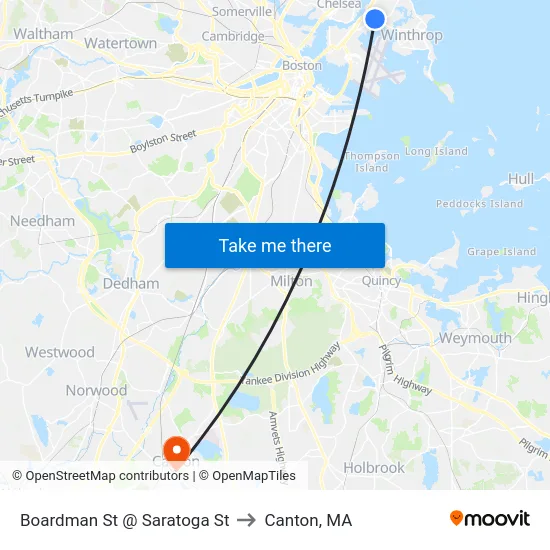 Boardman St @ Saratoga St to Canton, MA map