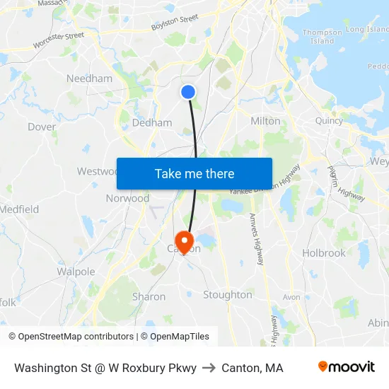 Washington St @ W Roxbury Pkwy to Canton, MA map