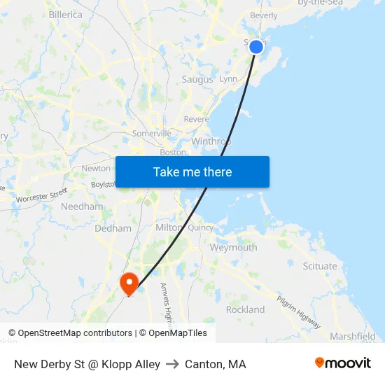 New Derby St @ Klopp Alley to Canton, MA map