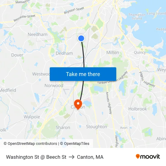 Washington St @ Beech St to Canton, MA map