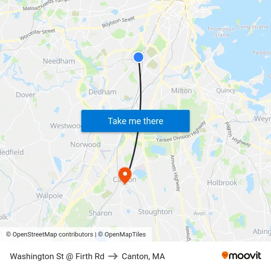 Washington St @ Firth Rd to Canton, MA map