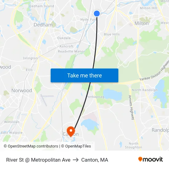 River St @ Metropolitan Ave to Canton, MA map