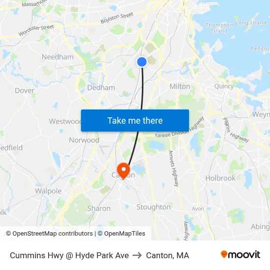 Cummins Hwy @ Hyde Park Ave to Canton, MA map