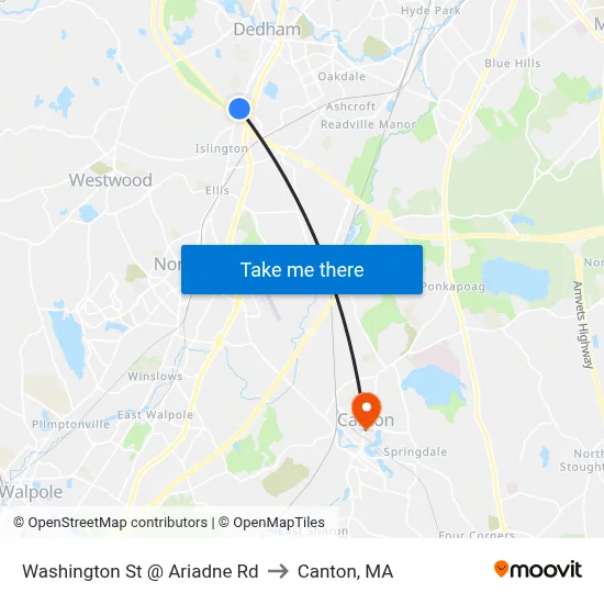 Washington St @ Ariadne Rd to Canton, MA map