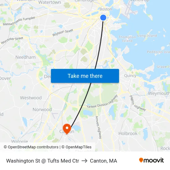Washington St @ Tufts Med Ctr to Canton, MA map