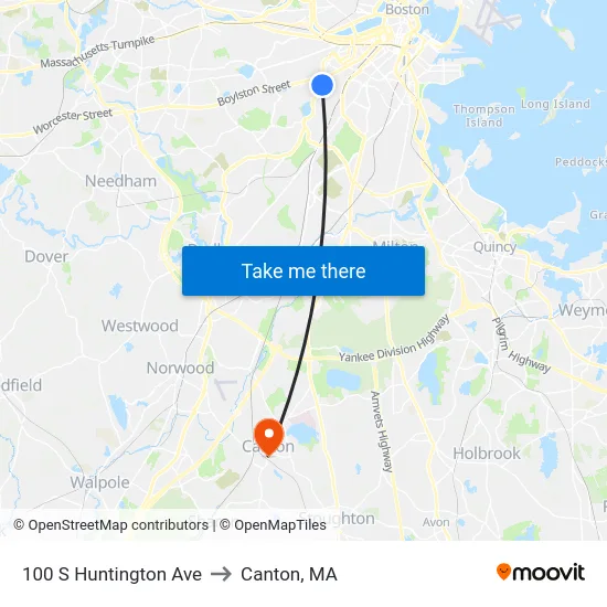 100 S Huntington Ave to Canton, MA map