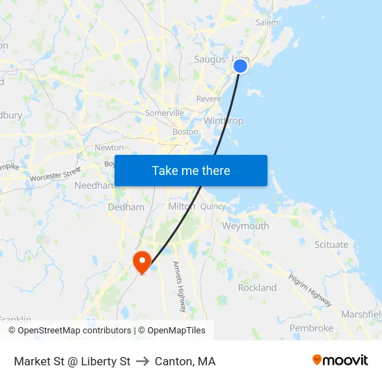 Market St @ Liberty St to Canton, MA map