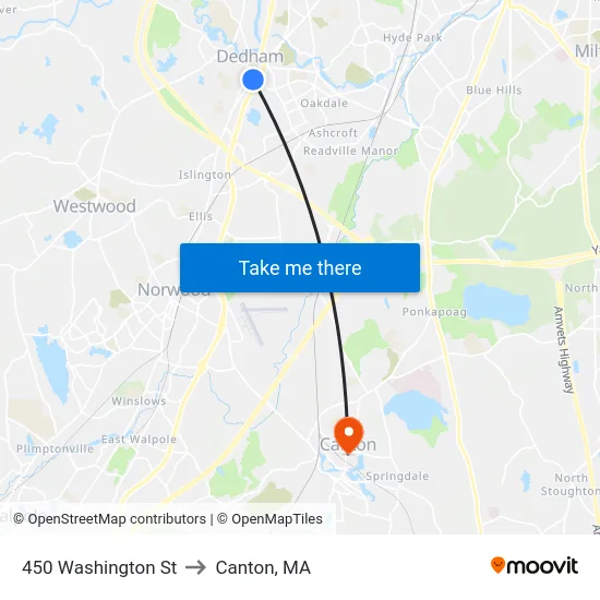 450 Washington St to Canton, MA map