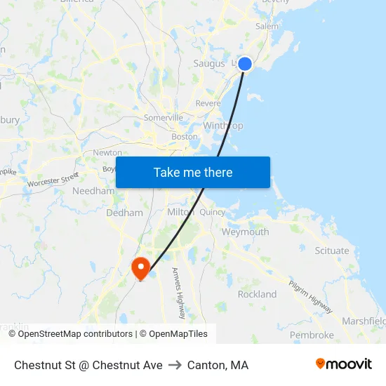 Chestnut St @ Chestnut Ave to Canton, MA map
