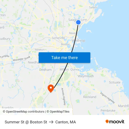 Summer St @ Boston St to Canton, MA map