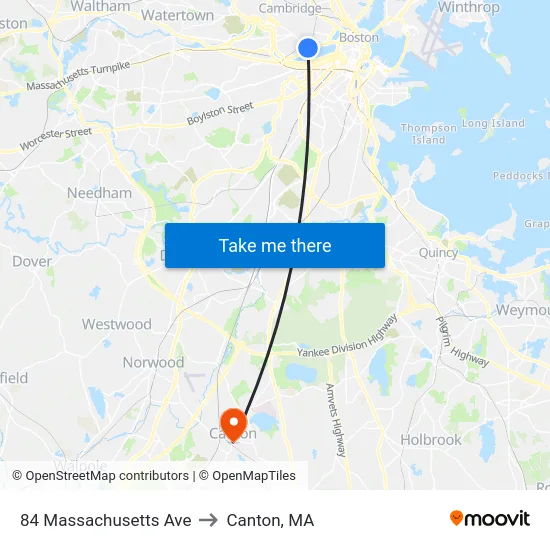 84 Massachusetts Ave to Canton, MA map