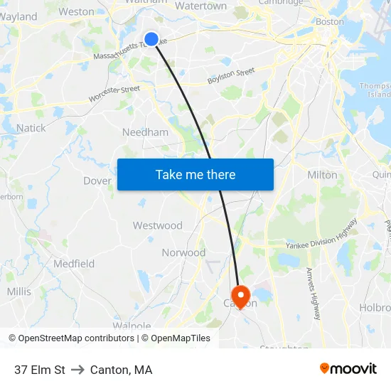 37 Elm St to Canton, MA map