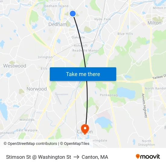 Stimson St @ Washington St to Canton, MA map