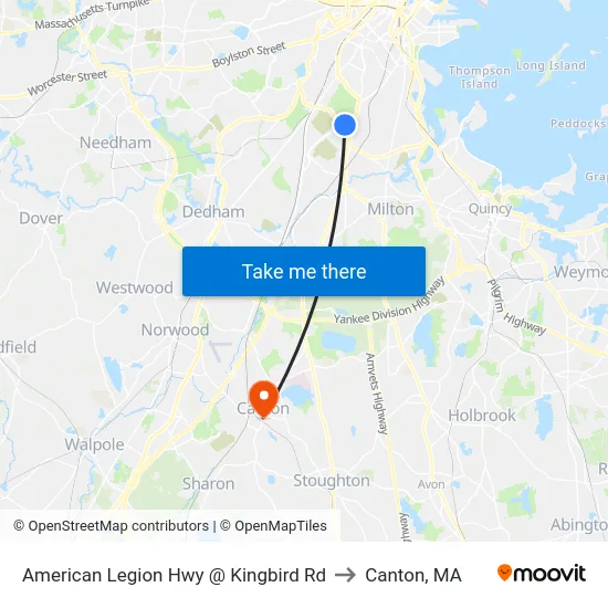 American Legion Hwy @ Kingbird Rd to Canton, MA map