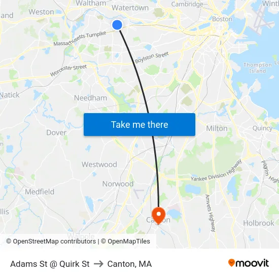 Adams St @ Quirk St to Canton, MA map
