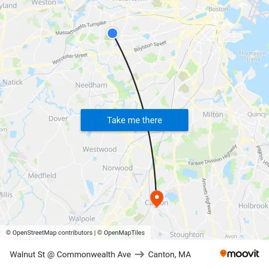 Walnut St @ Commonwealth Ave to Canton, MA map