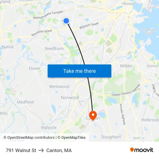 791 Walnut St to Canton, MA map