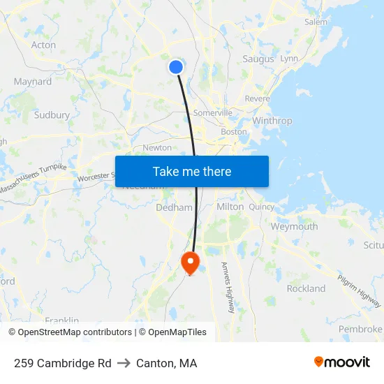 259 Cambridge Rd to Canton, MA map