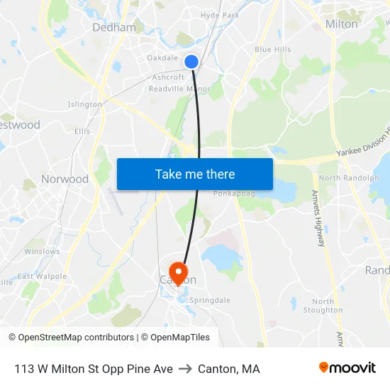113 W Milton St Opp Pine Ave to Canton, MA map