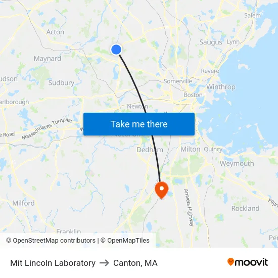 Mit Lincoln Laboratory to Canton, MA map