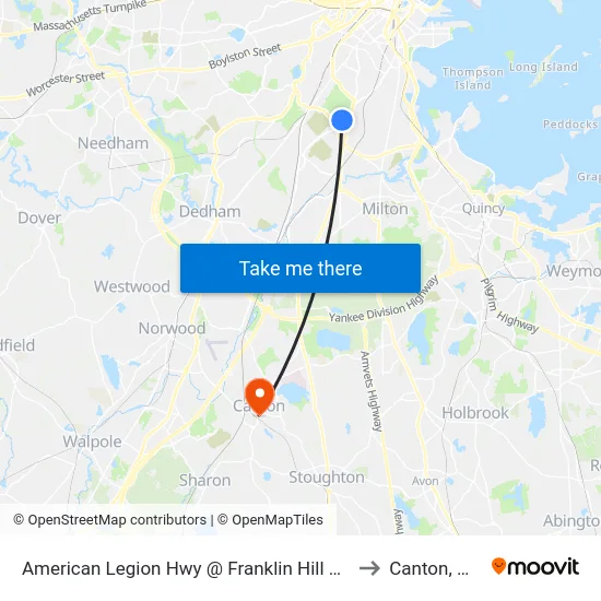 American Legion Hwy @ Franklin Hill Ave to Canton, MA map