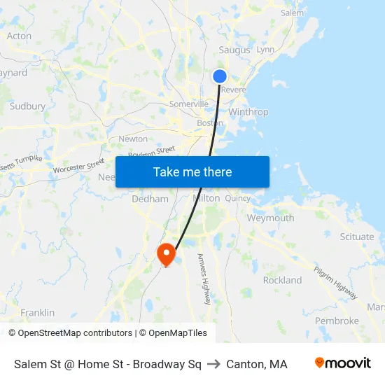 Salem St @ Home St - Broadway Sq to Canton, MA map