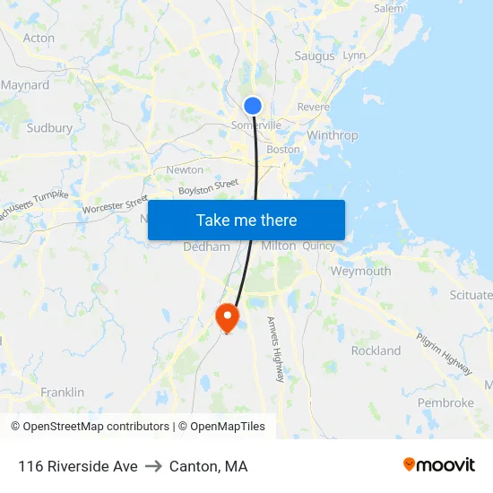 116 Riverside Ave to Canton, MA map