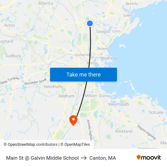 Main St @ Galvin Middle School to Canton, MA map