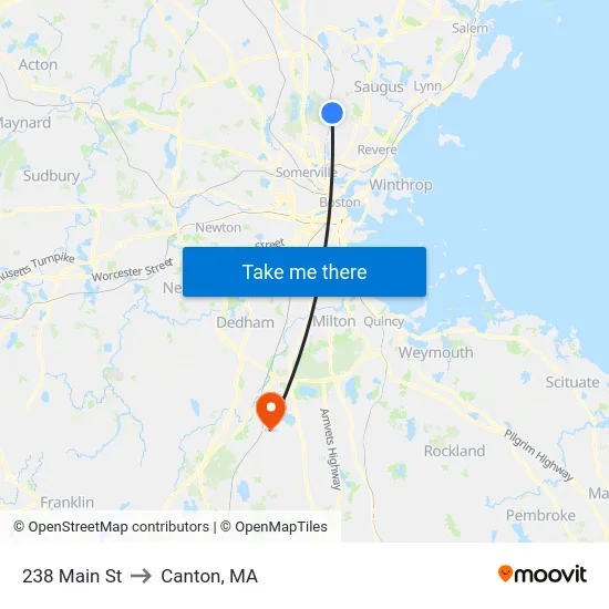 238 Main St to Canton, MA map