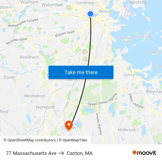 77 Massachusetts Ave to Canton, MA map