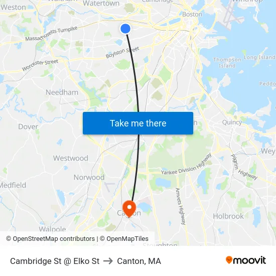 Cambridge St @ Elko St to Canton, MA map