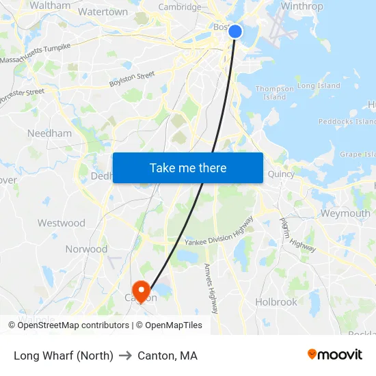 Long Wharf (North) to Canton, MA map