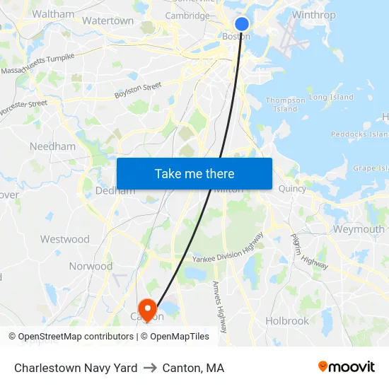 Charlestown Navy Yard to Canton, MA map