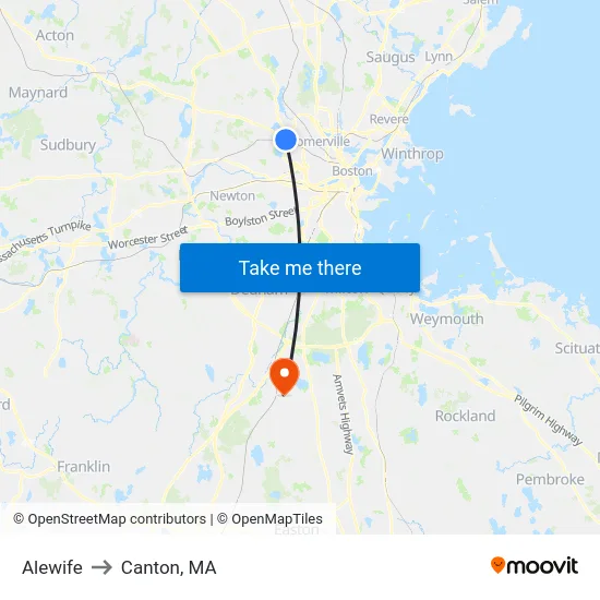 Alewife to Canton, MA map
