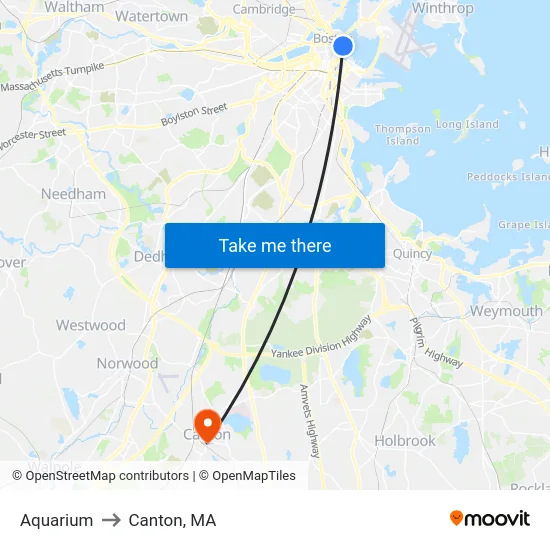 Aquarium to Canton, MA map