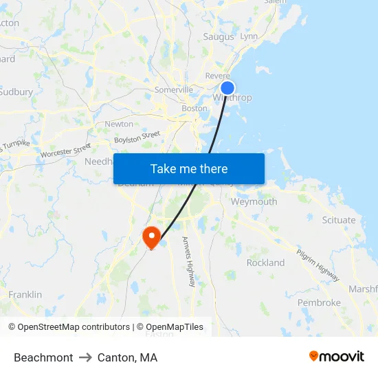 Beachmont to Canton, MA map