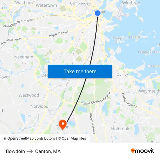 Bowdoin to Canton, MA map