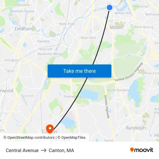 Central Avenue to Canton, MA map