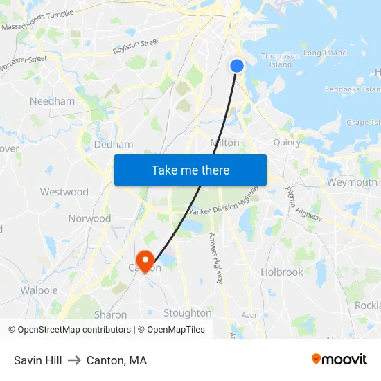 Savin Hill to Canton, MA map