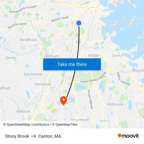 Stony Brook to Canton, MA map