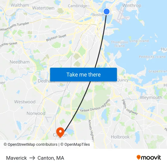 Maverick to Canton, MA map