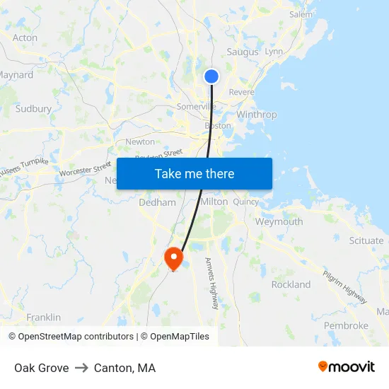 Oak Grove to Canton, MA map
