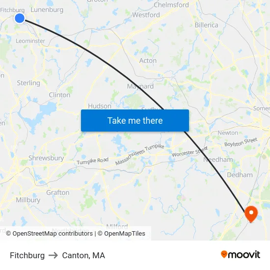 Fitchburg to Canton, MA map