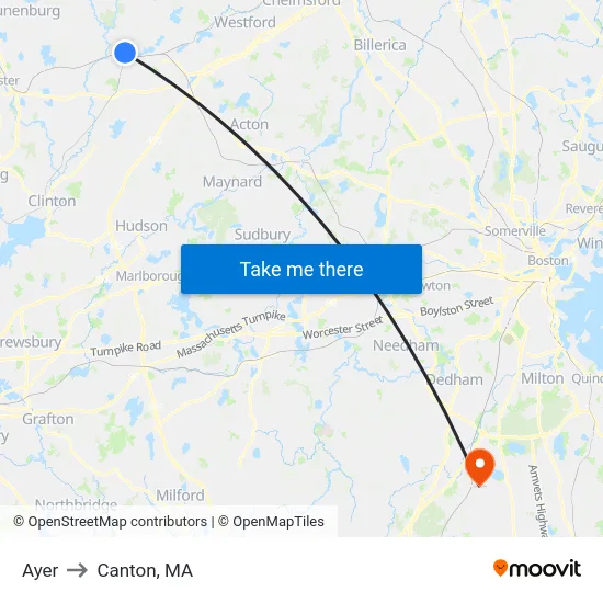Ayer to Canton, MA map